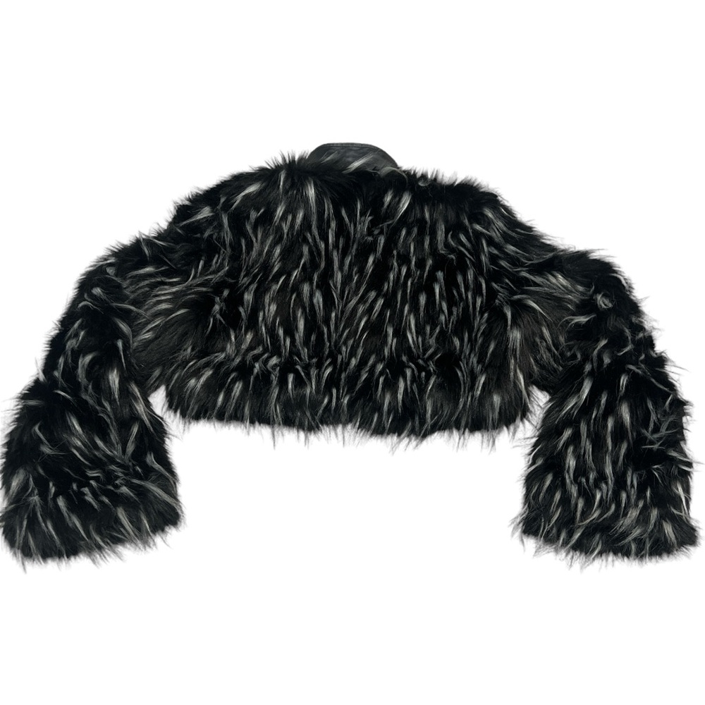 Punk Rave Gothic Black White Cropped Fur Jacket - Picture 12 of 15